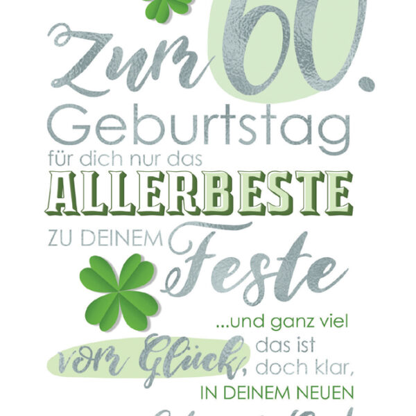 CACTUS Verjaardagskaart 'Klavertje' - 60e verjaardag