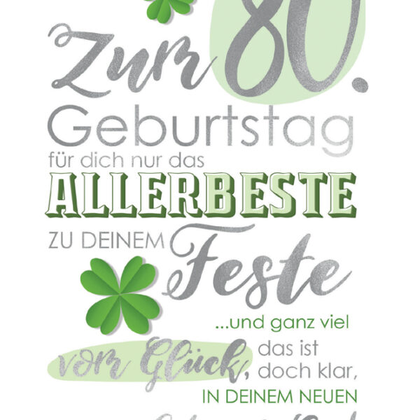 CACTUS Verjaardagskaart 'Klavertje' - 80e verjaardag