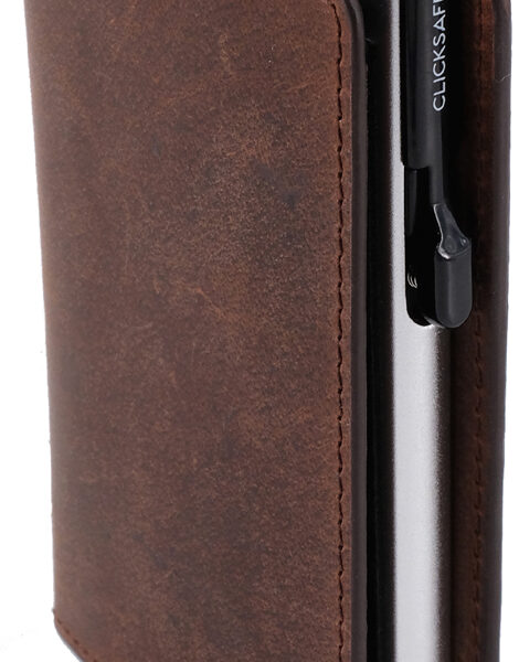 CLICKSAFE Slanke portemonnee met kaarthouder, nappaleder, bruin
