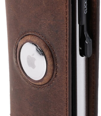 CLICKSAFE Slanke portemonnee met AirTag-vak, nappaleder, bruin