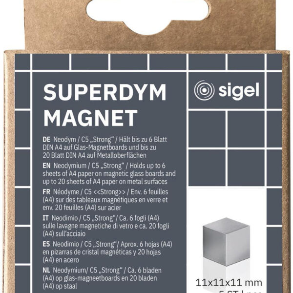 Sigel Neodymium kubusmagneten 'Strong' C5, set van 5, zilver