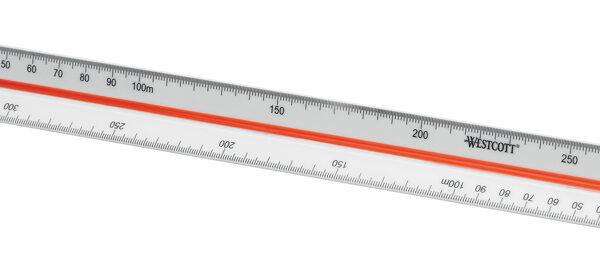 WESTCOTT driehoekvormige schaalliniaal landmeetkunde 2, kunststof, wit