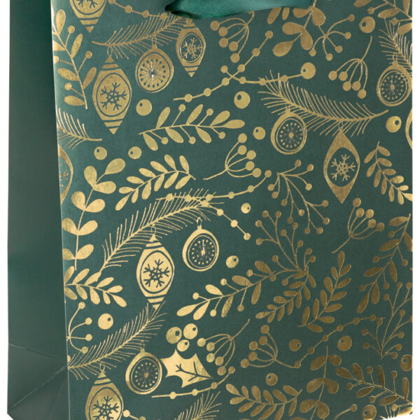 Kerstcadeauzak 'Gouden ornamenten op groen'