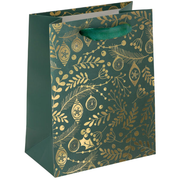 Kerstcadeauzak 'Gouden ornamenten op groen'