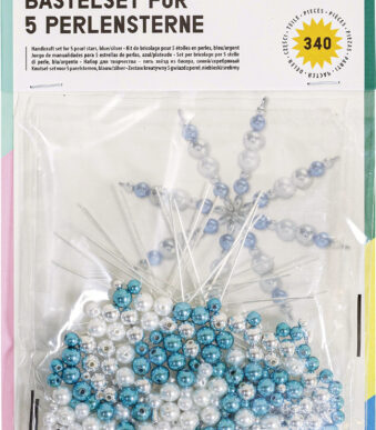 Kralensterren-set, 340 stuks, blauw / zilver / paarlemoerachtig wit
