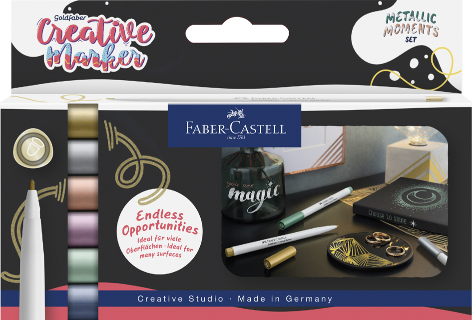 Faber-Castell GOLDFABER metallic markers set van 6 stuks Faber-Castell GOLDFABER metallic markers set van 6 stuks