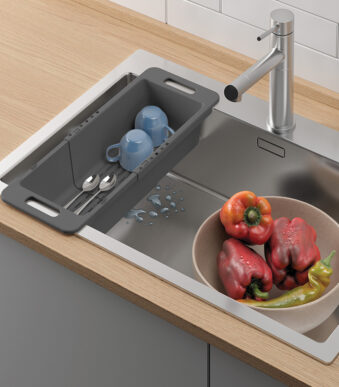 Metaltex afdrukrek uitschuifbaar, kunststof grijs voor spoelbak