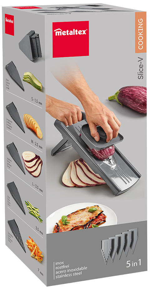 Metaltex universele rasp Slice-V met 5 inzetstukken, grijs Metaltex universele rasp Slice-V met 5 inzetstukken, grijs