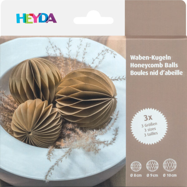 Honingraat decoratieset 'Honingraat ballen', naturel