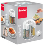 Metaltex kruidenrek draaiend wit - 8 glazen potjes inclusief etiketten