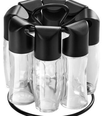 Metaltex kruidenrek draaibaar zwart met 8 glazen potjes