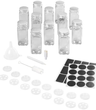 Metaltex kruidenstrooier set 12 glazen potten 120ml met accessoires