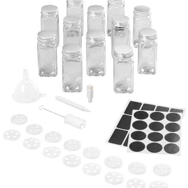 Metaltex kruidenstrooier set 12 glazen potten 120ml met accessoires
