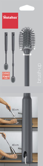 Metaltex flessenborstel uitschuifbaar 30-40cm met siliconenborstels grijs