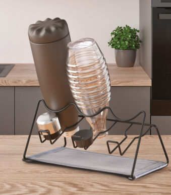 Metaltex afdruiprek voor 3 flessen met dekselhouder, zwart