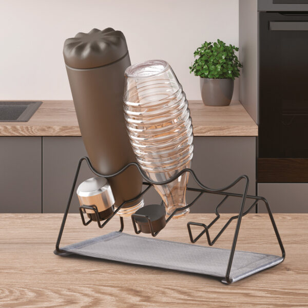 Metaltex afdruiprek voor 3 flessen met dekselhouder, zwart