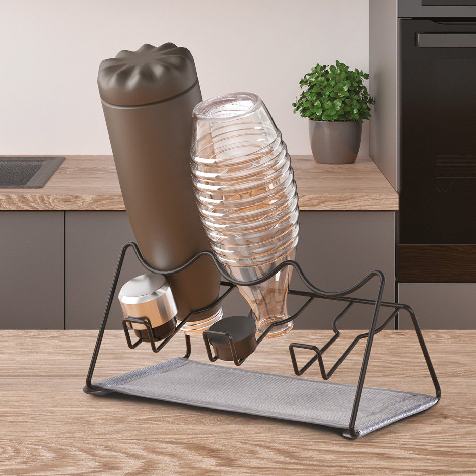 Metaltex afdruiprek voor 3 flessen met dekselhouder, zwart Metaltex afdruiprek voor 3 flessen met dekselhouder, zwart