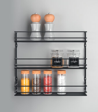 Metaltex kruidenrek Pepito 3-laags mat zwart voor wand/deur montage