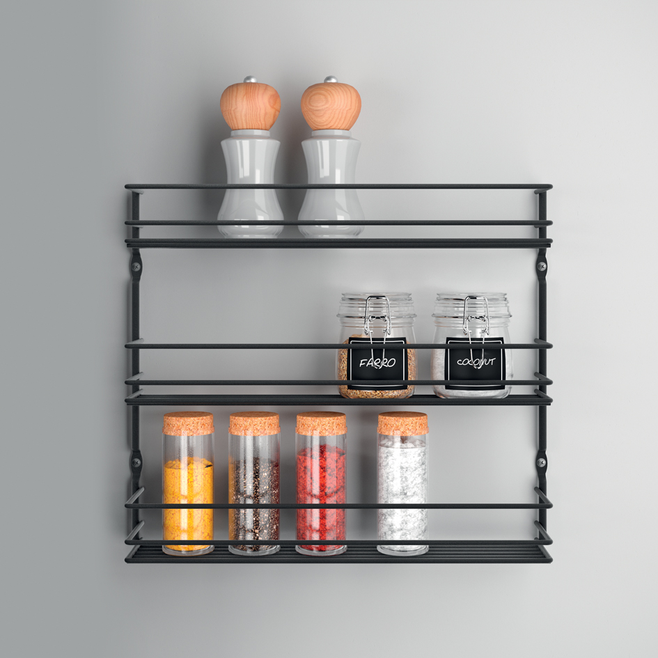 Metaltex kruidenrek Pepito 3-laags mat zwart voor wand/deur montage Metaltex kruidenrek Pepito 3-laags mat zwart voor wand/deur montage