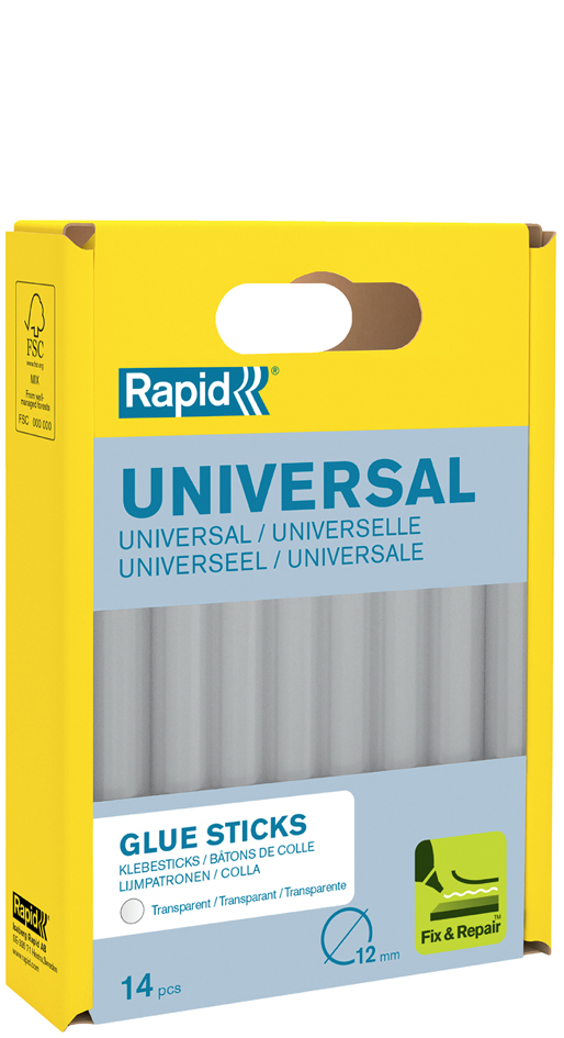 Rapid lijmsticks universeel transparant 12 mm diameter, 14 stuks Rapid lijmsticks universeel transparant 12 mm diameter, 14 stuks
