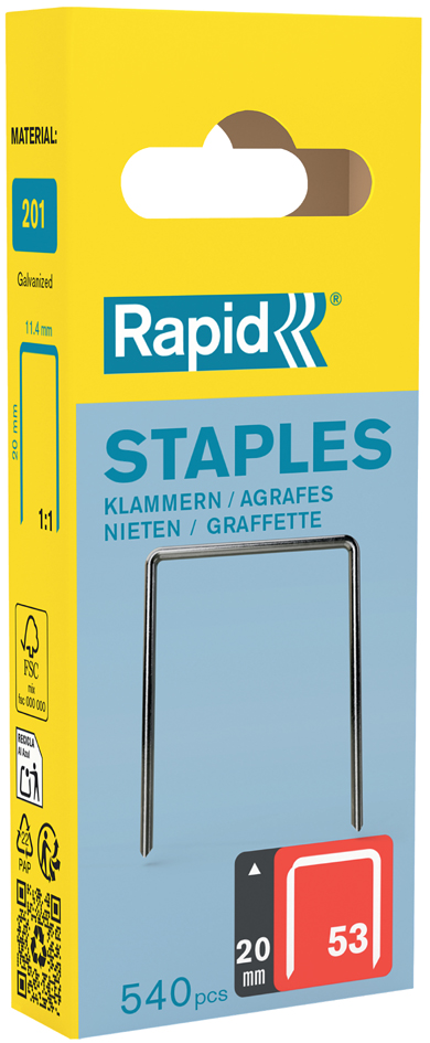 Rapid fijndraadnieten type 53, 20 mm, kleine verpakking Rapid fijndraadnieten type 53, 20 mm, kleine verpakking