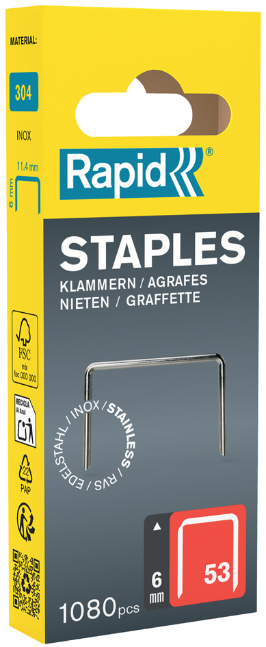 Rapid fijndraadnieten type 53, 6 mm, kleine verpakking Rapid fijndraadnieten type 53, 6 mm, kleine verpakking