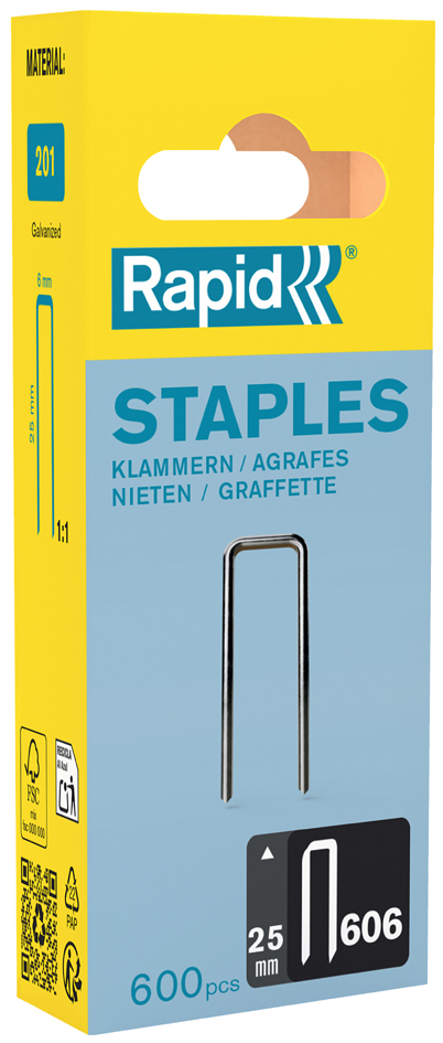 Rapid smalle nietjes type 606, 25 mm, kleine verpakking 600 stuks Rapid smalle nietjes type 606, 25 mm, kleine verpakking 600 stuks