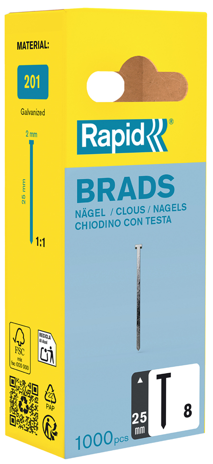 Rapid nagels type 8, 25 mm, gegalvaniseerd, 1000 stuks Rapid nagels type 8, 25 mm, gegalvaniseerd, 1000 stuks