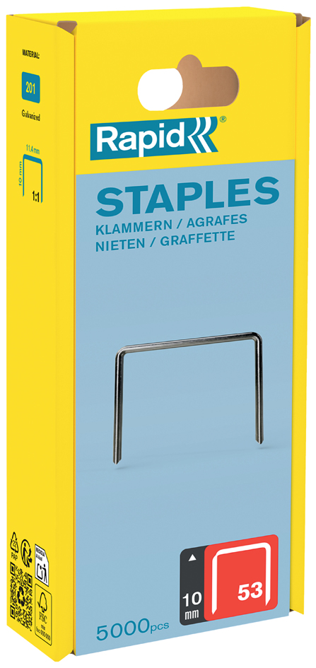 Rapid nietjes type 53, 10 mm, grootverpakking 5000 stuks Rapid nietjes type 53, 10 mm, grootverpakking 5000 stuks