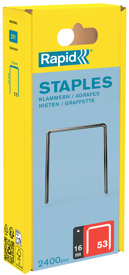 Rapid nietjes type 53, 16 mm, grootverpakking 2400 stuks Rapid nietjes type 53, 16 mm, grootverpakking 2400 stuks