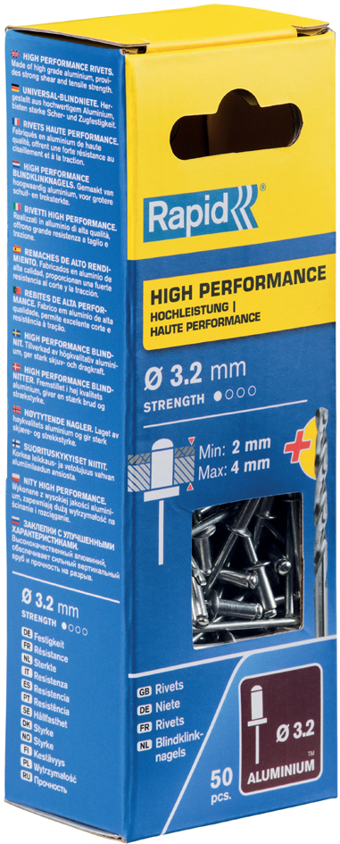 Rapid blindklinknagels universeel, 3,2 x 8 mm, aluminium Rapid blindklinknagels universeel, 3,2 x 8 mm, aluminium