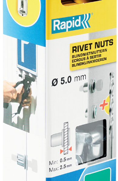 Rapid blindklinkmoeren M5 staal, gechromeerd, 20 stuks met boor