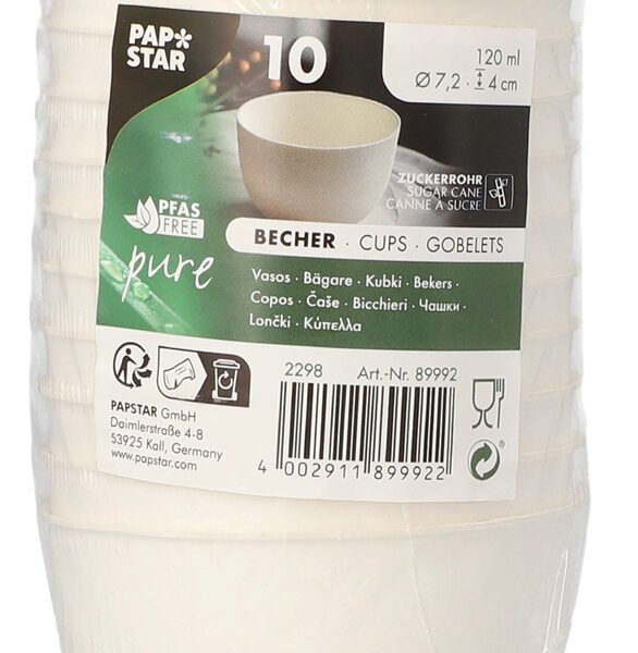 PAPSTAR suikerriet schaaltjes rond 120 ml, wit, 10 stuks
