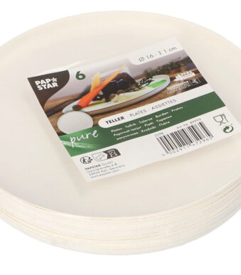 PAPSTAR borden van suikerriet rond 160 mm, wit, 6 stuks
