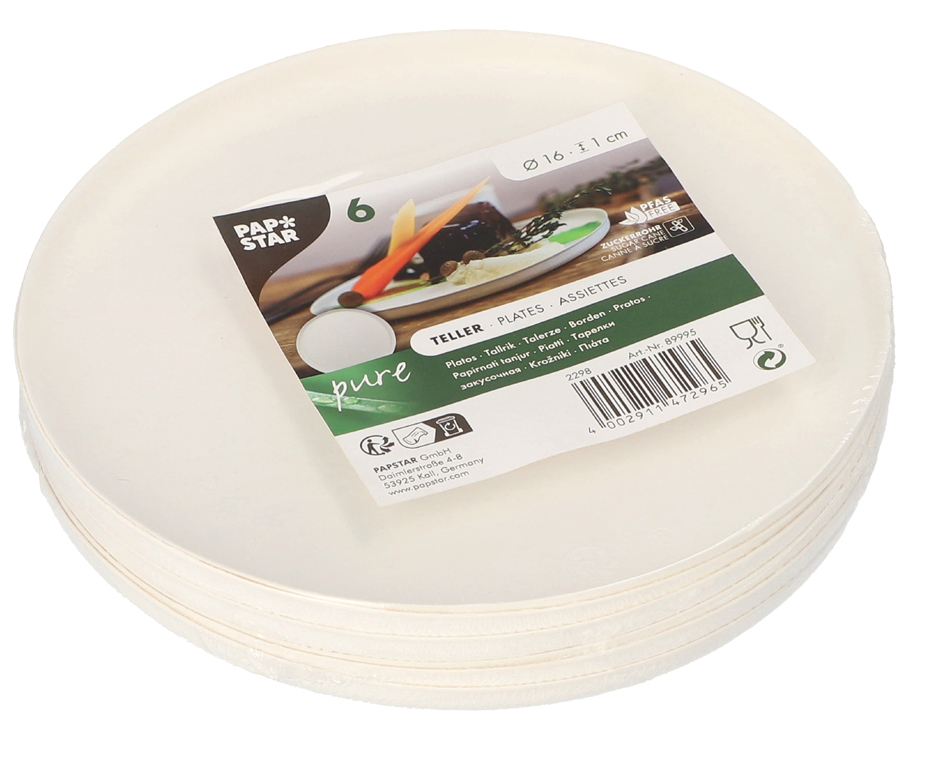 PAPSTAR borden van suikerriet rond 160 mm, wit, 6 stuks PAPSTAR borden van suikerriet rond 160 mm, wit, 6 stuks