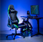 LogiLink gamingstoel met RGB-verlichting, hoofd- en lendensteun, zwart