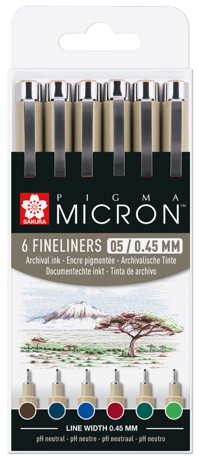 SAKURA PIGMA MICRON fineliner 0,45mm aardkleuren 6 stuks SAKURA PIGMA MICRON fineliner 0,45mm aardkleuren 6 stuks