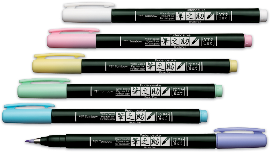 Tombow kalligrafiestift Fudenosuke Pastel, 6 stuks in kartonnen doosje Tombow kalligrafiestift Fudenosuke Pastel, 6 stuks in kartonnen doosje