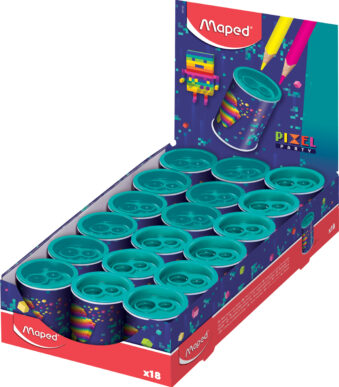 Maped dubbele puntenslijper PIXEL PARTY, metaal met opvangbak, 18 stuks display