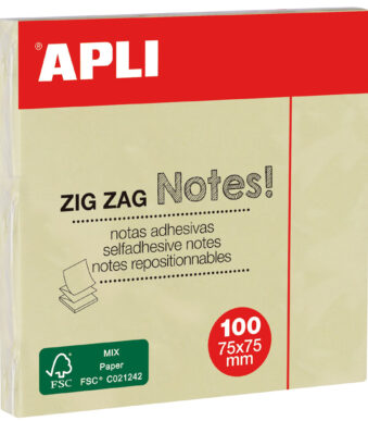 APLI plakbriefjes zig zag, 75 x 75 mm, geel