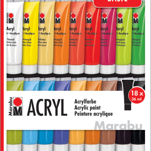 Marabu Acrylverf Set, 18 x 36 ml, diverse kleuren