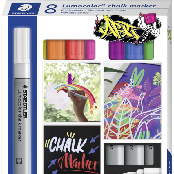 STAEDTLER Lumocolor krijtstiften set, 8 stuks in etui