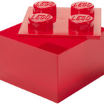 LEGO Opbergbox 4 Noppen met Deksel, Rood Transparant, 5,7 Liter