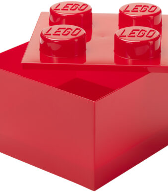 LEGO Opbergbox 4 Noppen met Deksel, Rood Transparant, 5,7 Liter