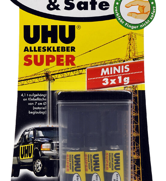 UHU Alleslijm Super Strong & Safe Mini tubes, 3 stuks à 1 gram