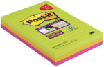 Post-it Super Sticky Notes gelineerd, 101x152 mm, 3 blokken, gekleurd