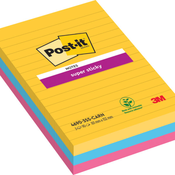Post-it Zelfklevende notitieblokken super sticky, gelinieerd, 101x152 mm