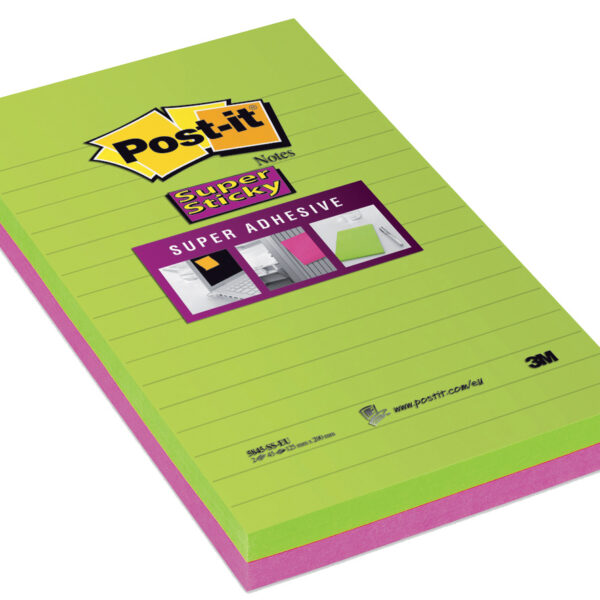 Post-it Zelfklevende notitieblokken super sticky notes, gelinieerd, 125x200 mm