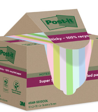 Post-it Super Sticky gerecyclede plaknotities, 76 x 76 mm, gekleurd