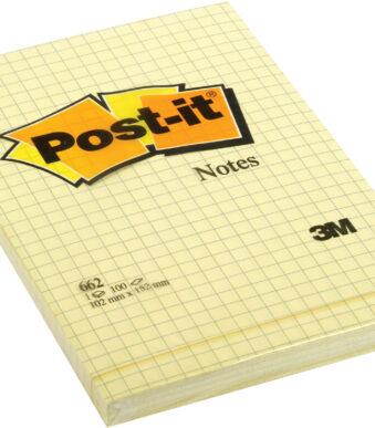 Post-it zelfklevende notitieblokjes, 102 x 152 mm, geruit, geel